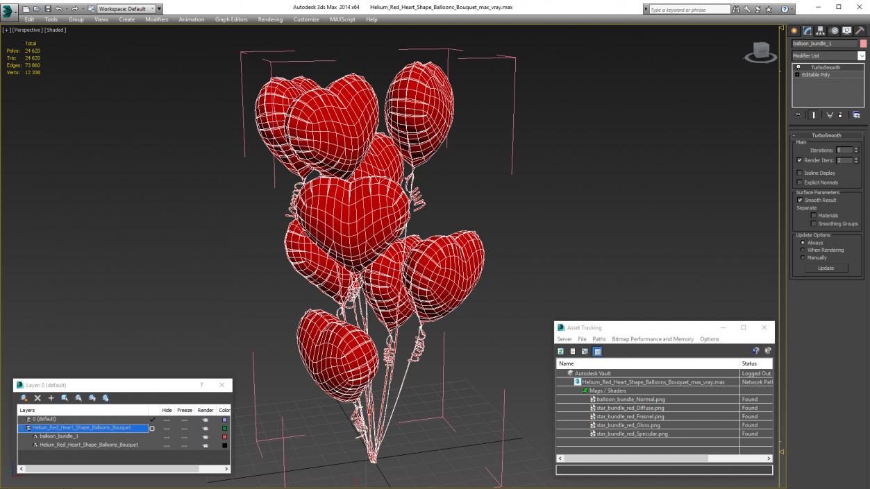 Helium Red Heart Shape Balloons Bouquet 3D model