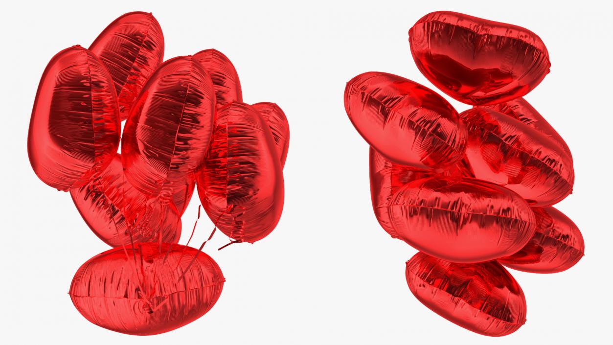 Helium Red Heart Shape Balloons Bouquet 3D model