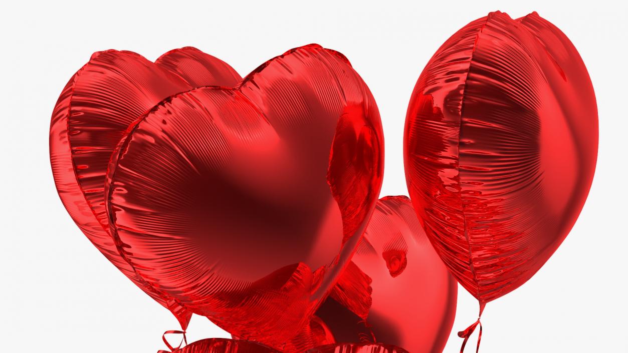 Helium Red Heart Shape Balloons Bouquet 3D model