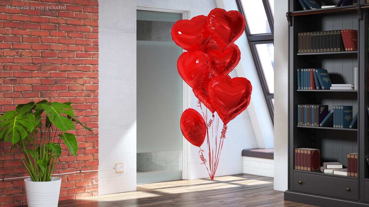 Helium Red Heart Shape Balloons Bouquet 3D model