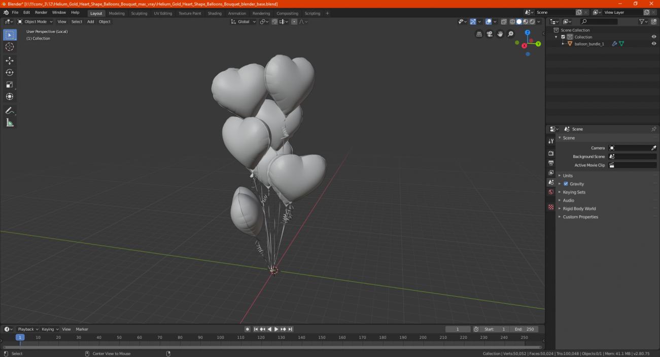 Helium Red Heart Shape Balloons Bouquet 3D model