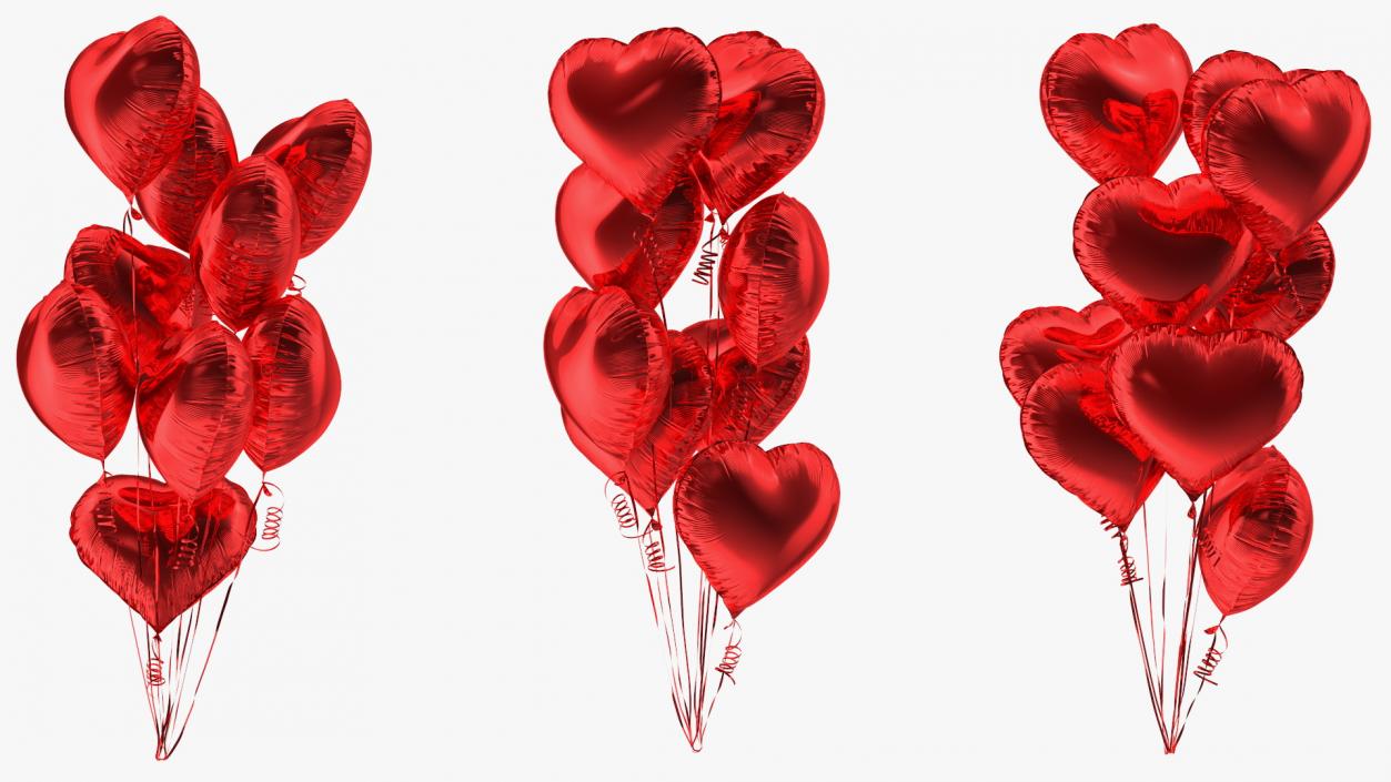 Helium Red Heart Shape Balloons Bouquet 3D model