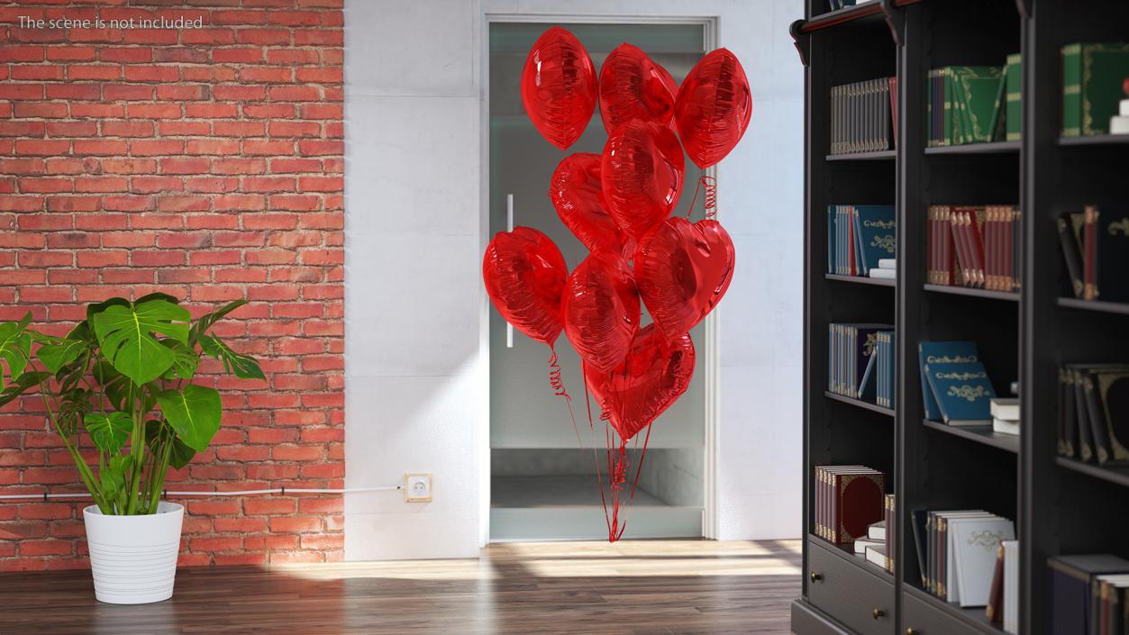 Helium Red Heart Shape Balloons Bouquet 3D model