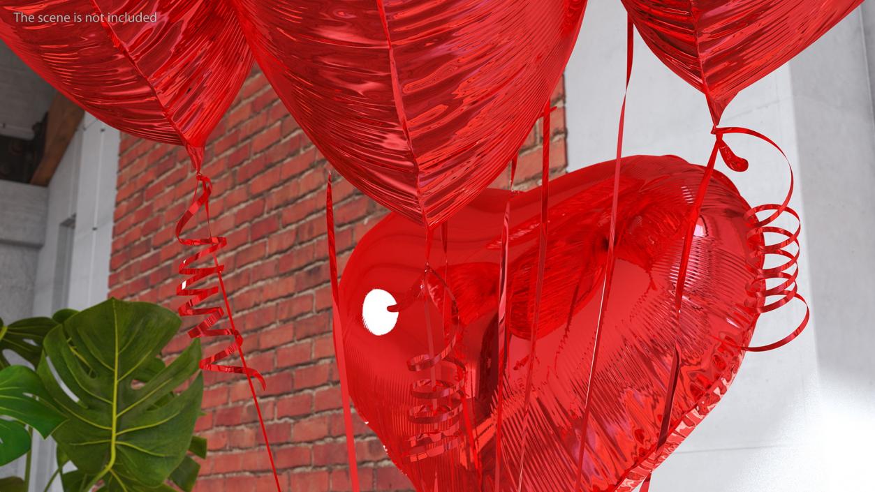 Helium Red Heart Shape Balloons Bouquet 3D model