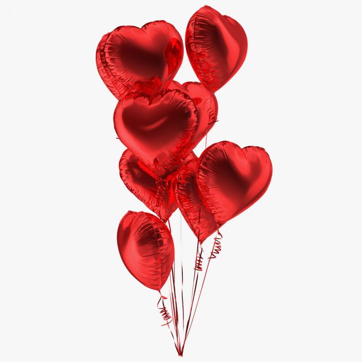 Helium Red Heart Shape Balloons Bouquet 3D model