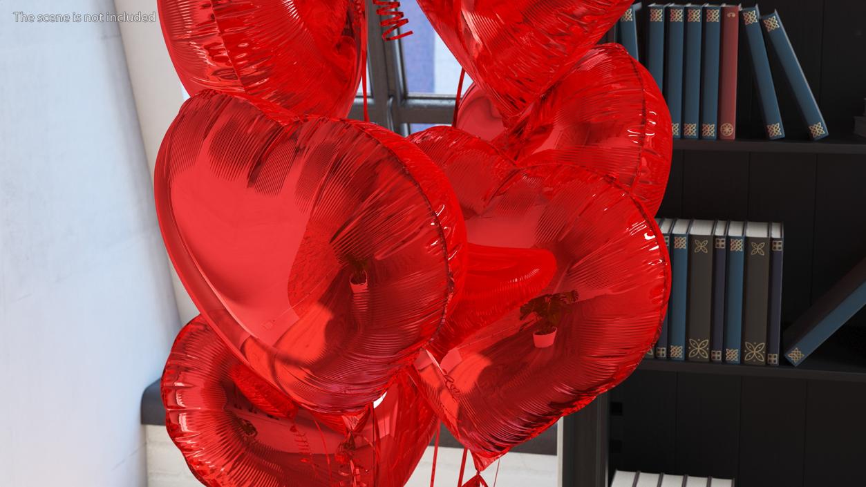 Helium Red Heart Shape Balloons Bouquet 3D model