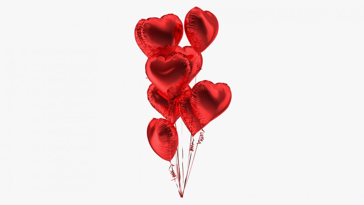 Helium Red Heart Shape Balloons Bouquet 3D model