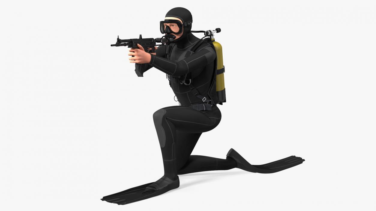 3D Combat Swimmer with Underwater Rifle APS Rigged for Maya