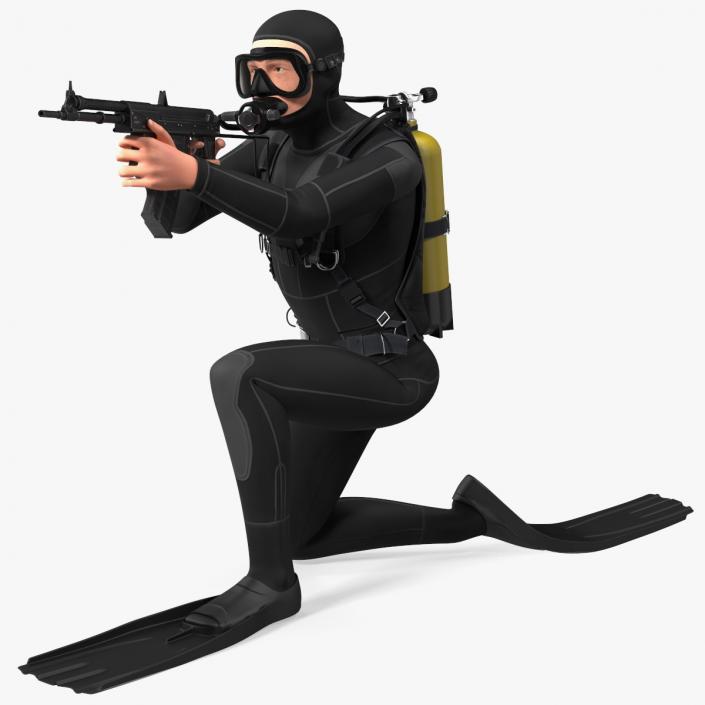 3D Combat Swimmer with Underwater Rifle APS Rigged for Maya