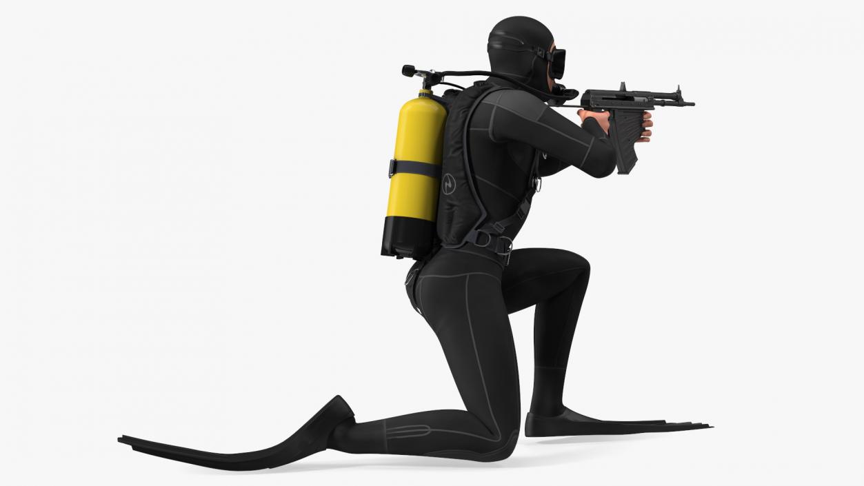 3D Combat Swimmer with Underwater Rifle APS Rigged for Maya