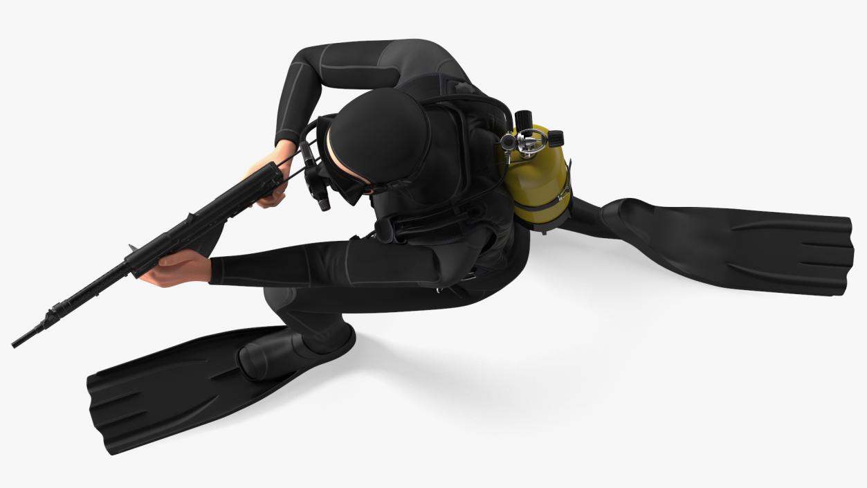 3D Combat Swimmer with Underwater Rifle APS Rigged for Cinema 4D