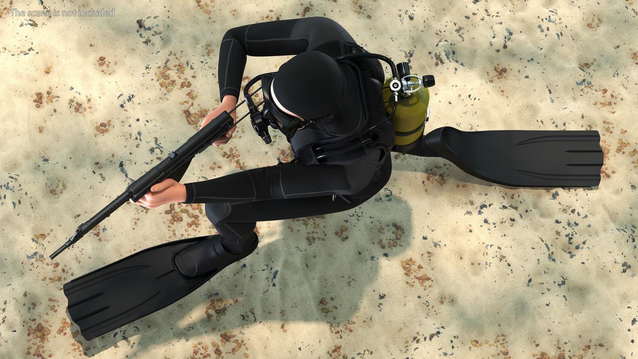 3D Combat Swimmer with Underwater Rifle APS Rigged for Cinema 4D