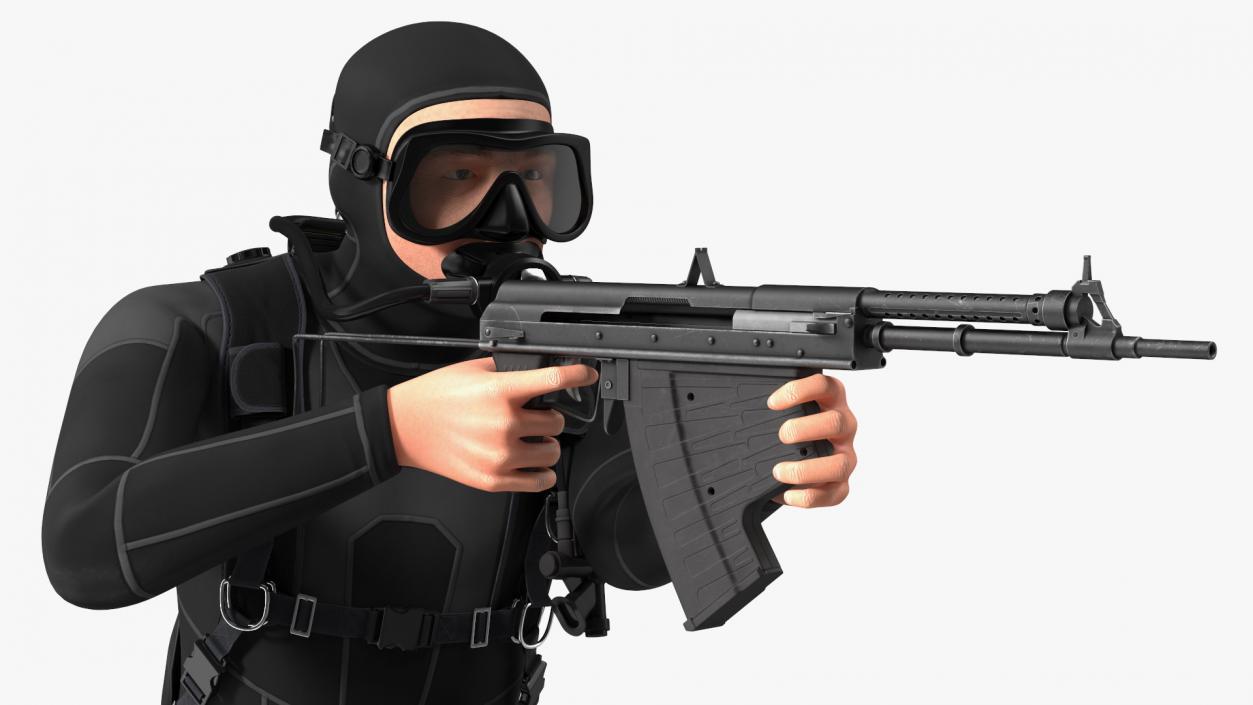 3D Combat Swimmer with Underwater Rifle APS Rigged for Cinema 4D