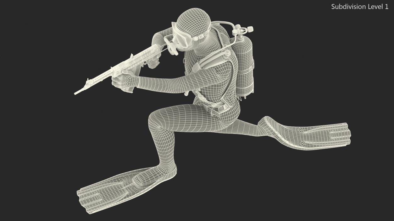 3D Combat Swimmer with Underwater Rifle APS Rigged for Maya