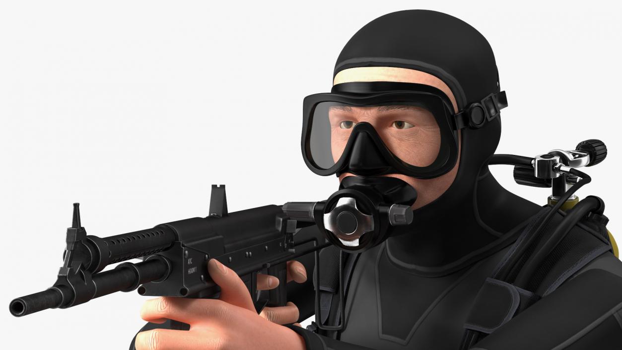 3D Combat Swimmer with Underwater Rifle APS Rigged for Cinema 4D