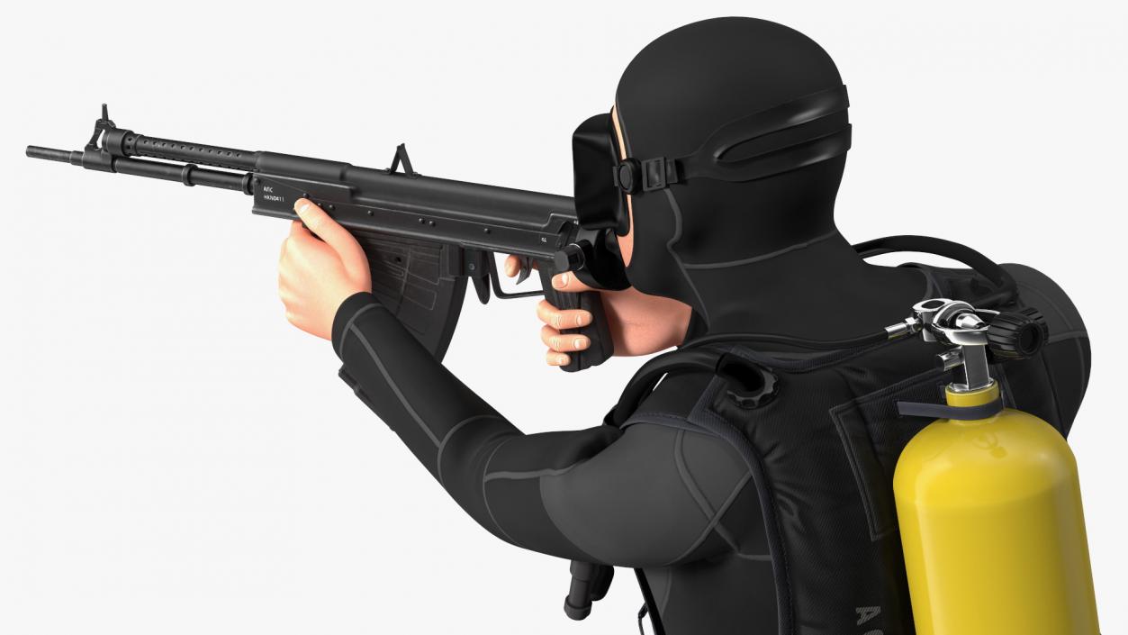 3D Combat Swimmer with Underwater Rifle APS Rigged for Cinema 4D