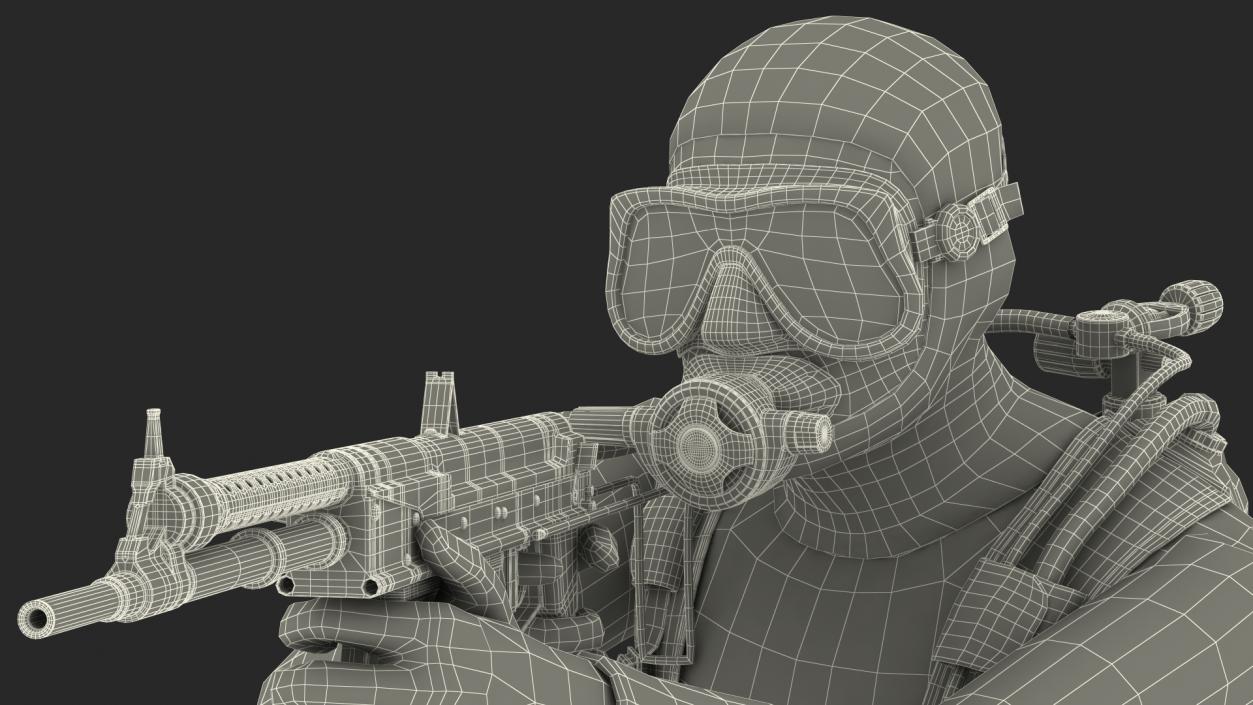 3D Combat Swimmer with Underwater Rifle APS Rigged for Maya