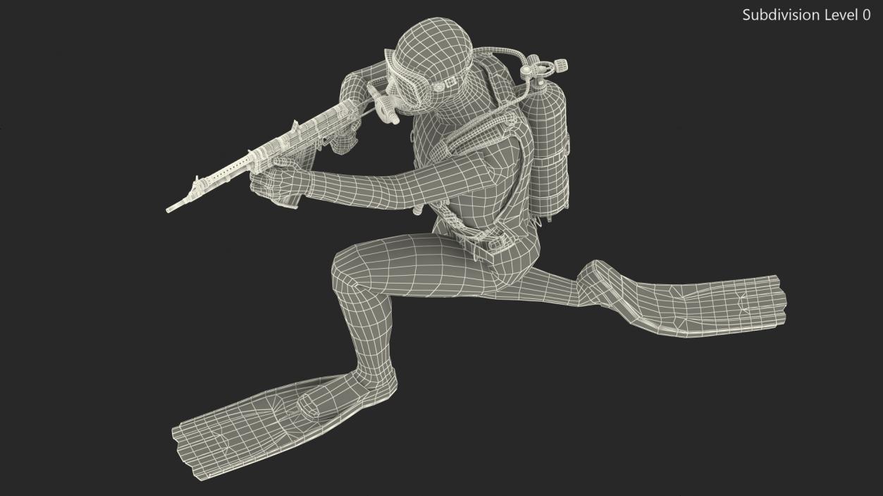 3D Combat Swimmer with Underwater Rifle APS Rigged for Maya