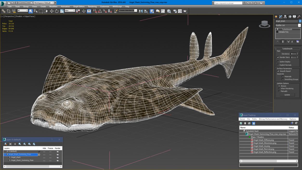 3D model Angel Shark Swimming Pose