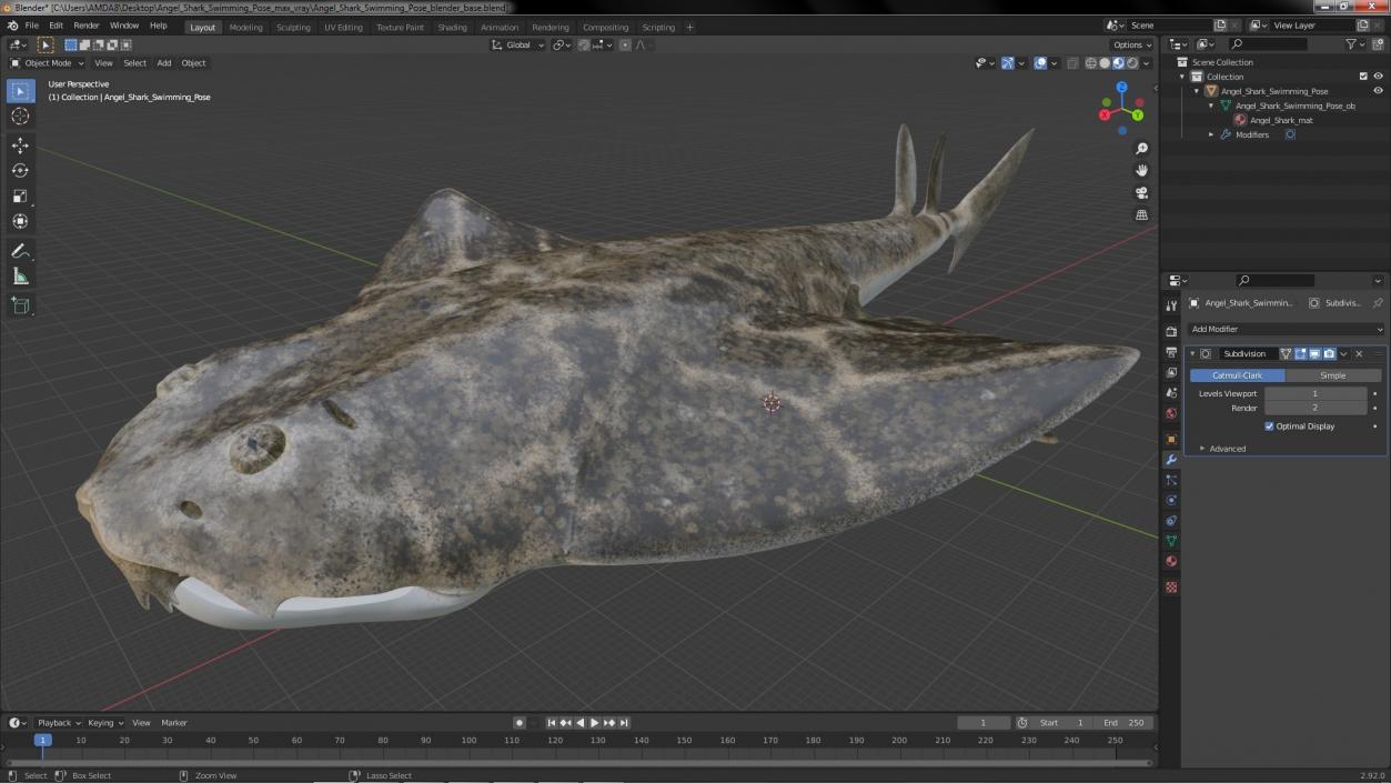 3D model Angel Shark Swimming Pose