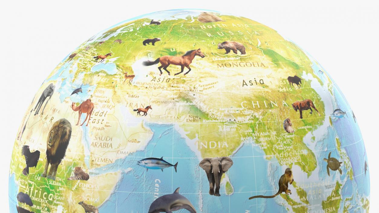 Animals World Globe 3D model