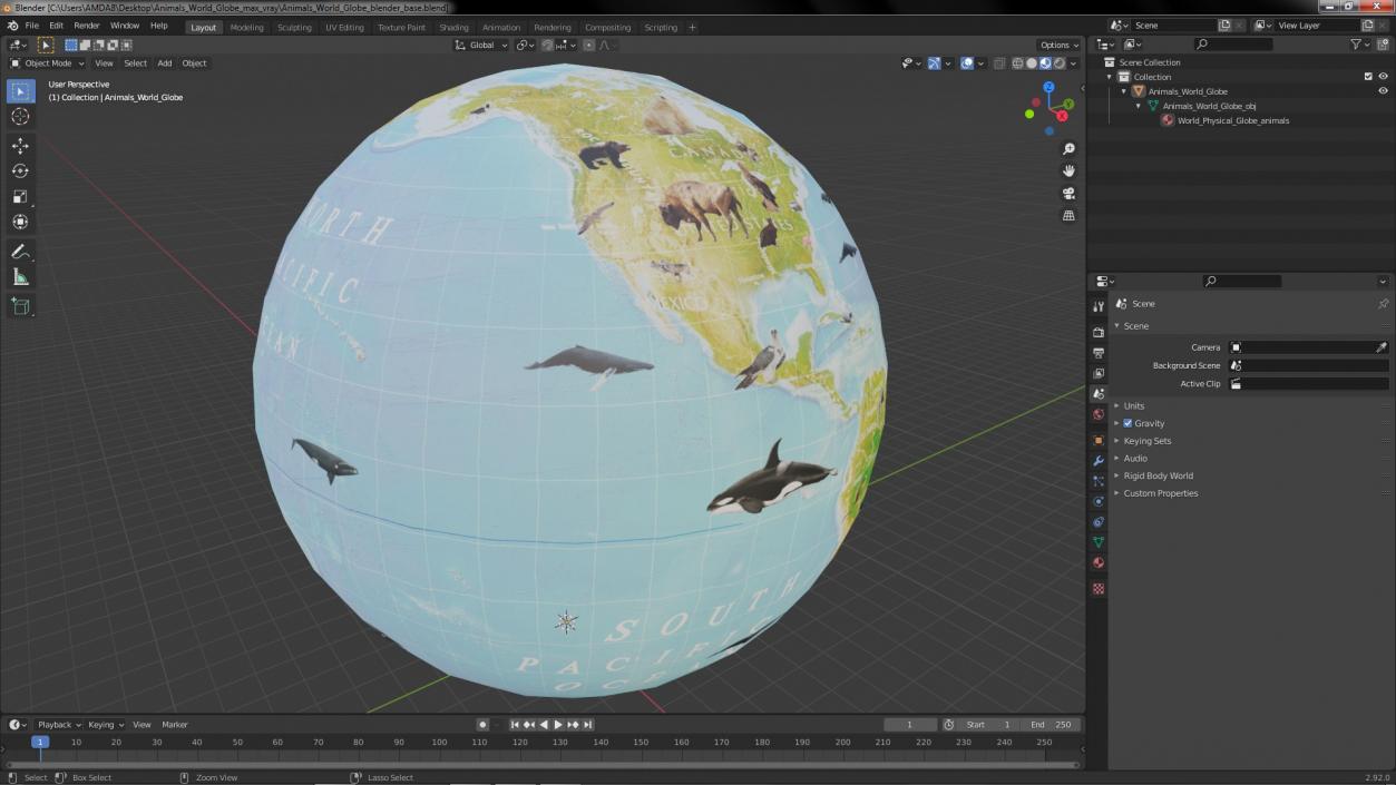 Animals World Globe 3D model