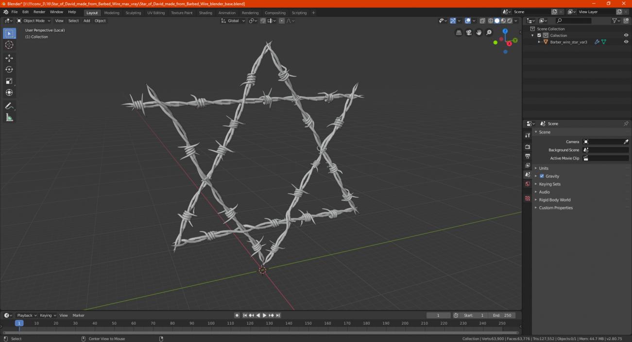 3D model Star of David made from Barbed Wire