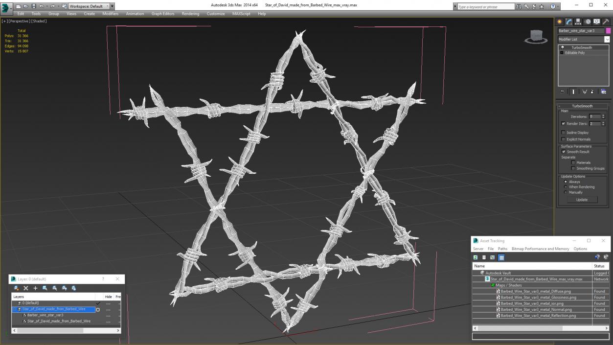 3D model Star of David made from Barbed Wire