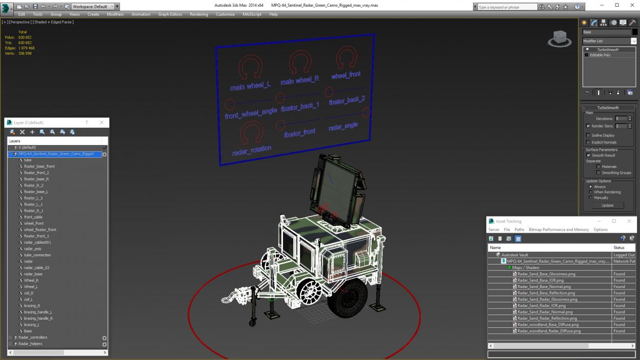 MPQ-64 Sentinel Radar Green Camo Rigged 3D model