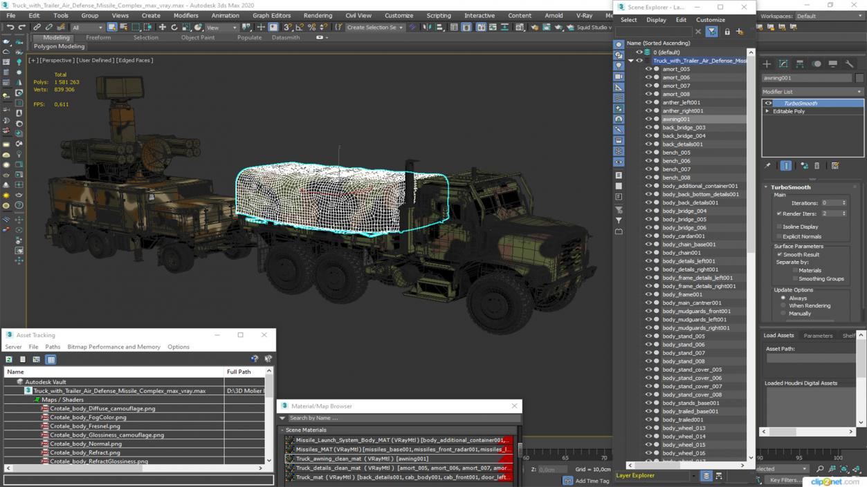 3D Truck with Trailer Air Defense Missile Complex