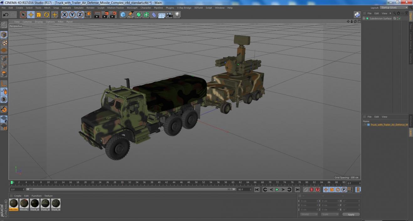 3D Truck with Trailer Air Defense Missile Complex