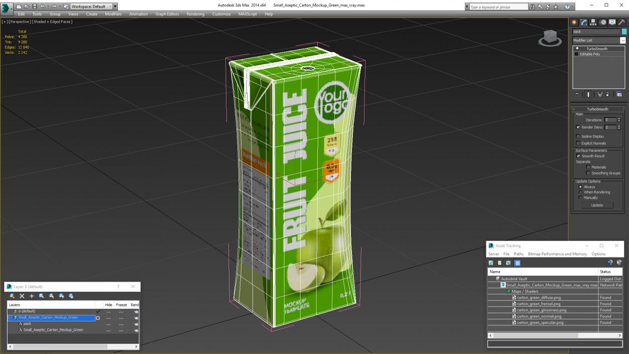 3D Small Aseptic Carton Mockup Green model