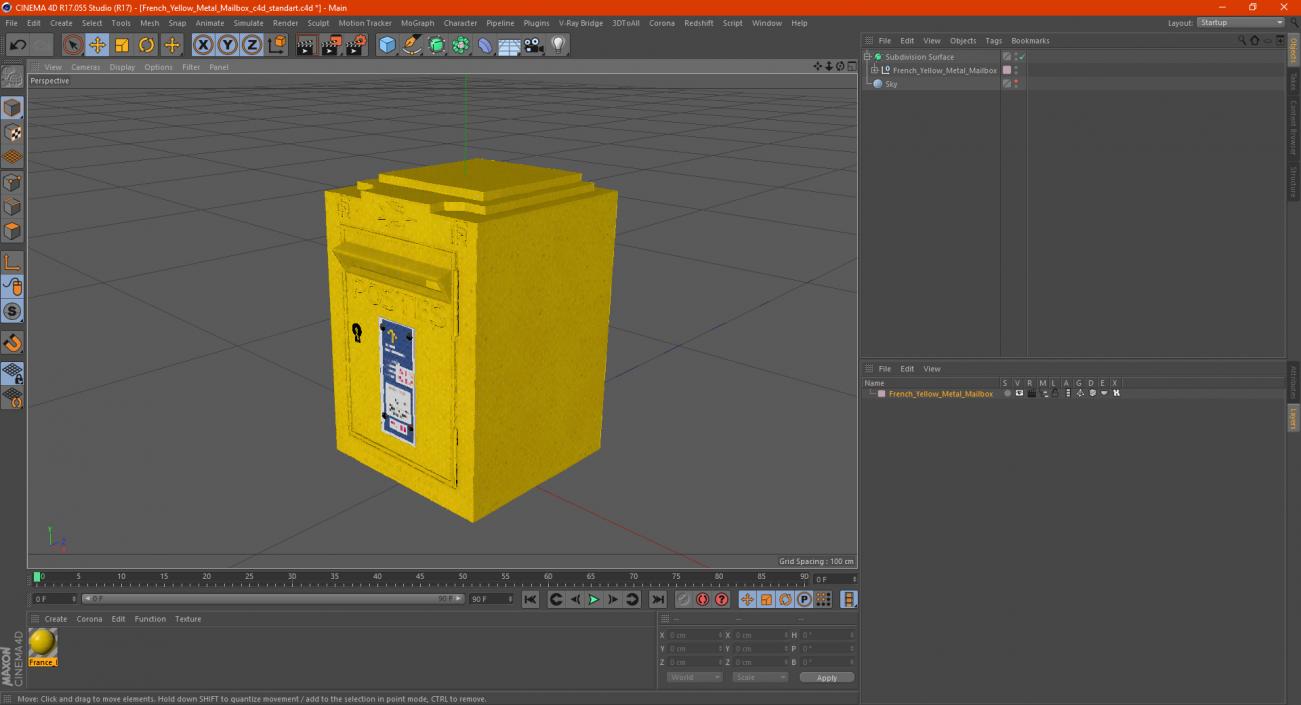 French Yellow Metal Mailbox 3D