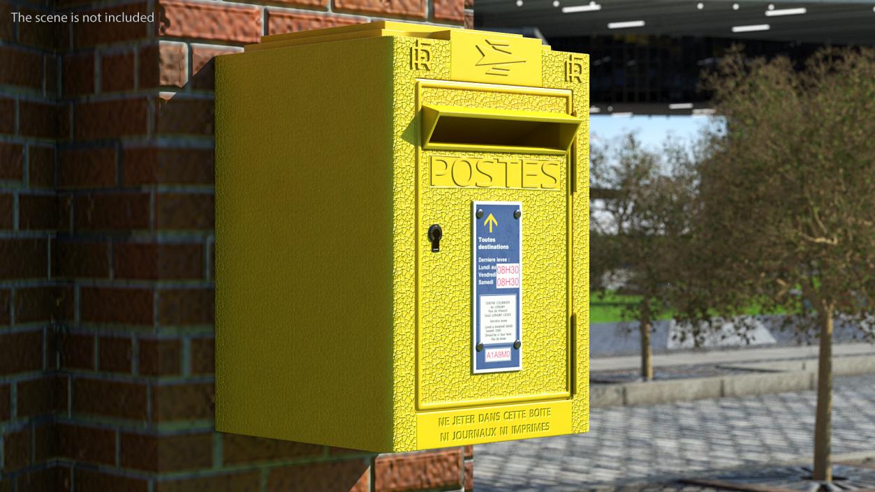 French Yellow Metal Mailbox 3D