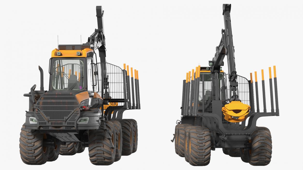 Forwarder Forestry Vehicle Dirty Rigged 3D model