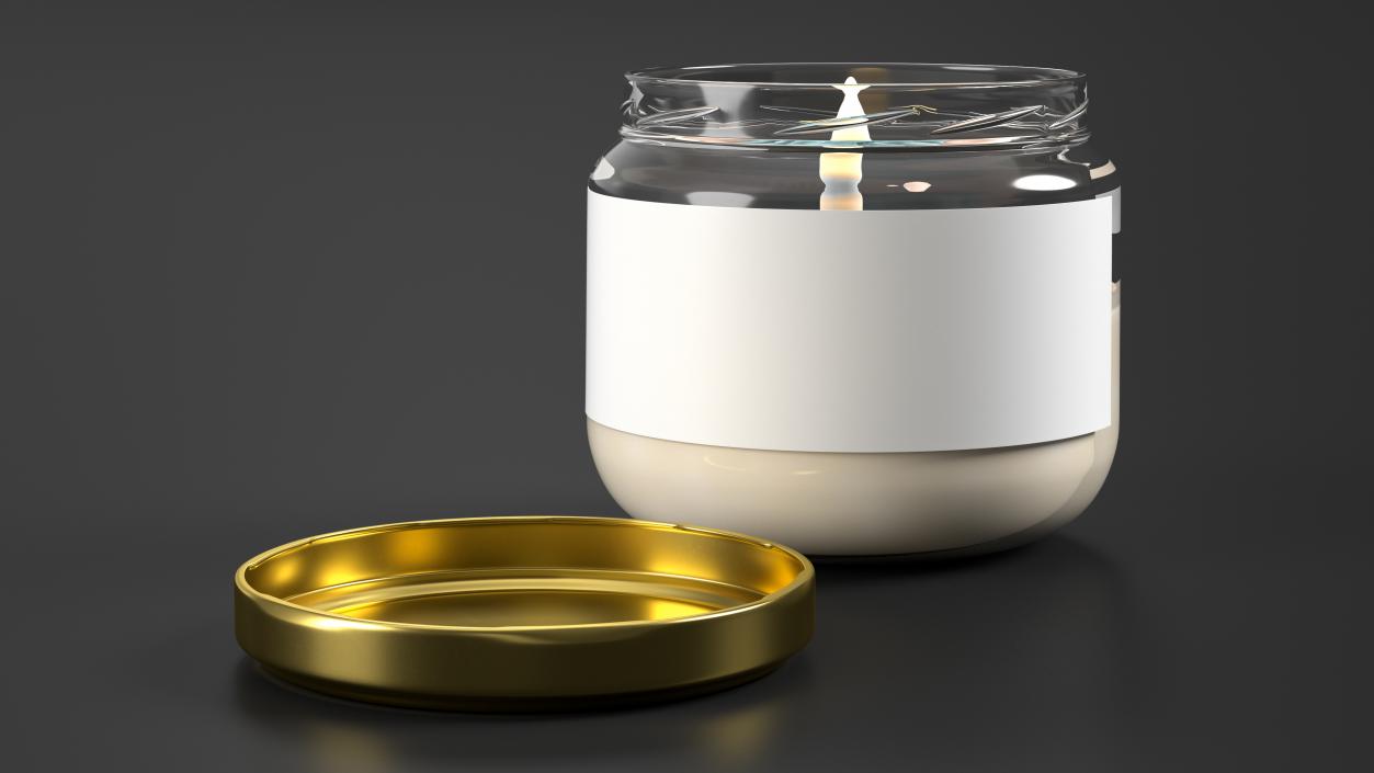 3D model Glass Jar Candle Fire Burns with Cover 2