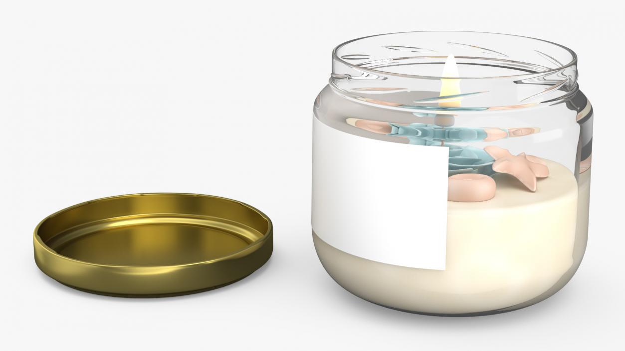 3D model Glass Jar Candle Fire Burns with Cover 2