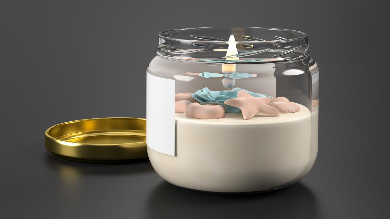 3D model Glass Jar Candle Fire Burns with Cover 2