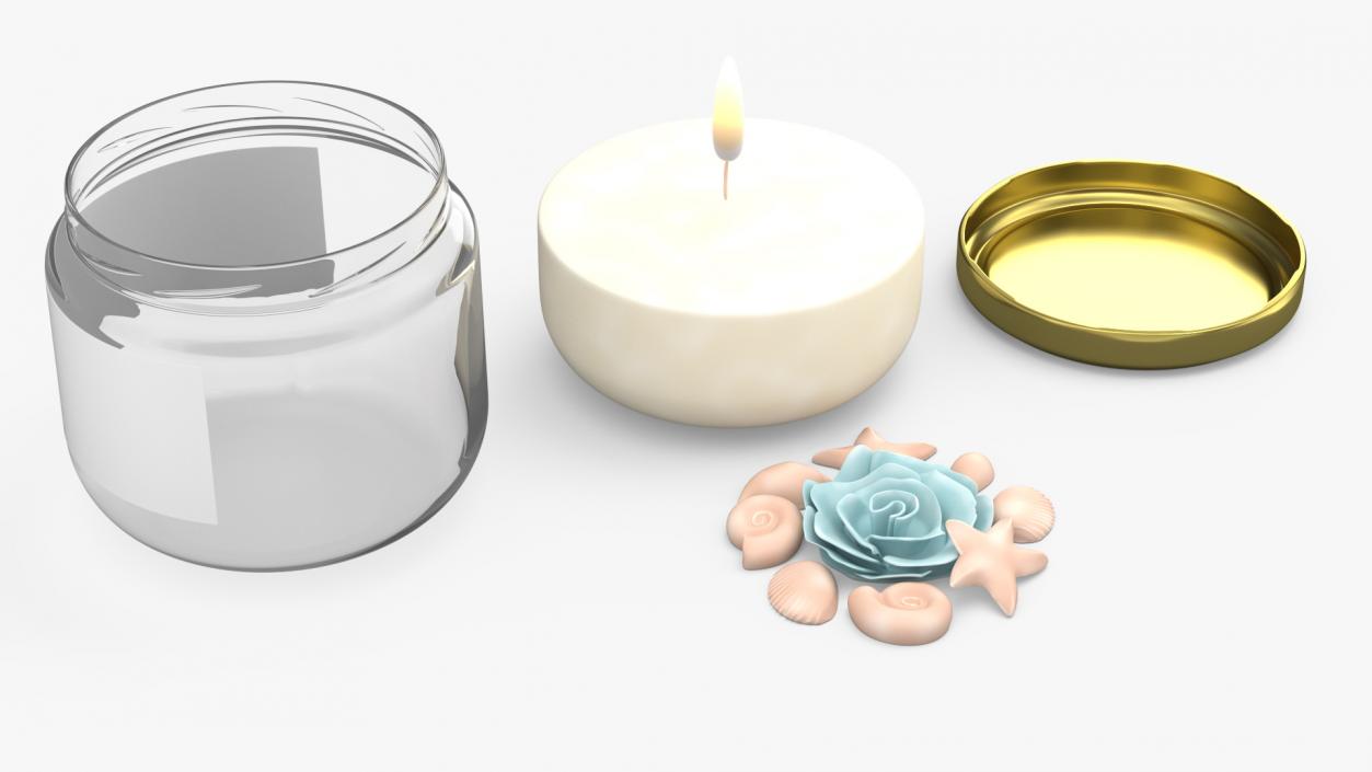 3D model Glass Jar Candle Fire Burns with Cover 2