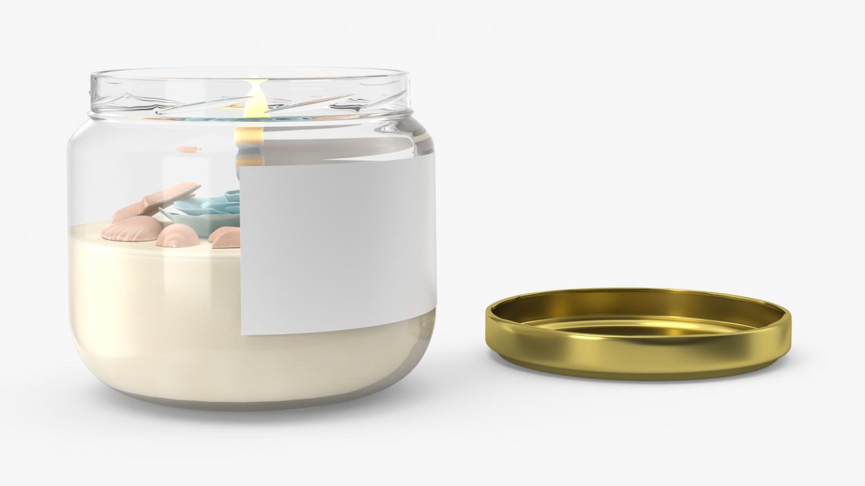 3D model Glass Jar Candle Fire Burns with Cover 2