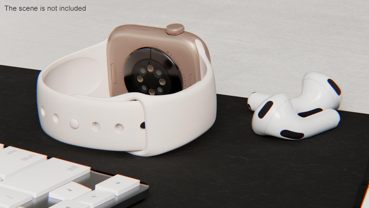 3D Apple Watch 10 Rose Gold and AirPods 4 model