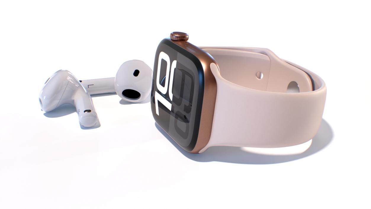 3D Apple Watch 10 Rose Gold and AirPods 4 model