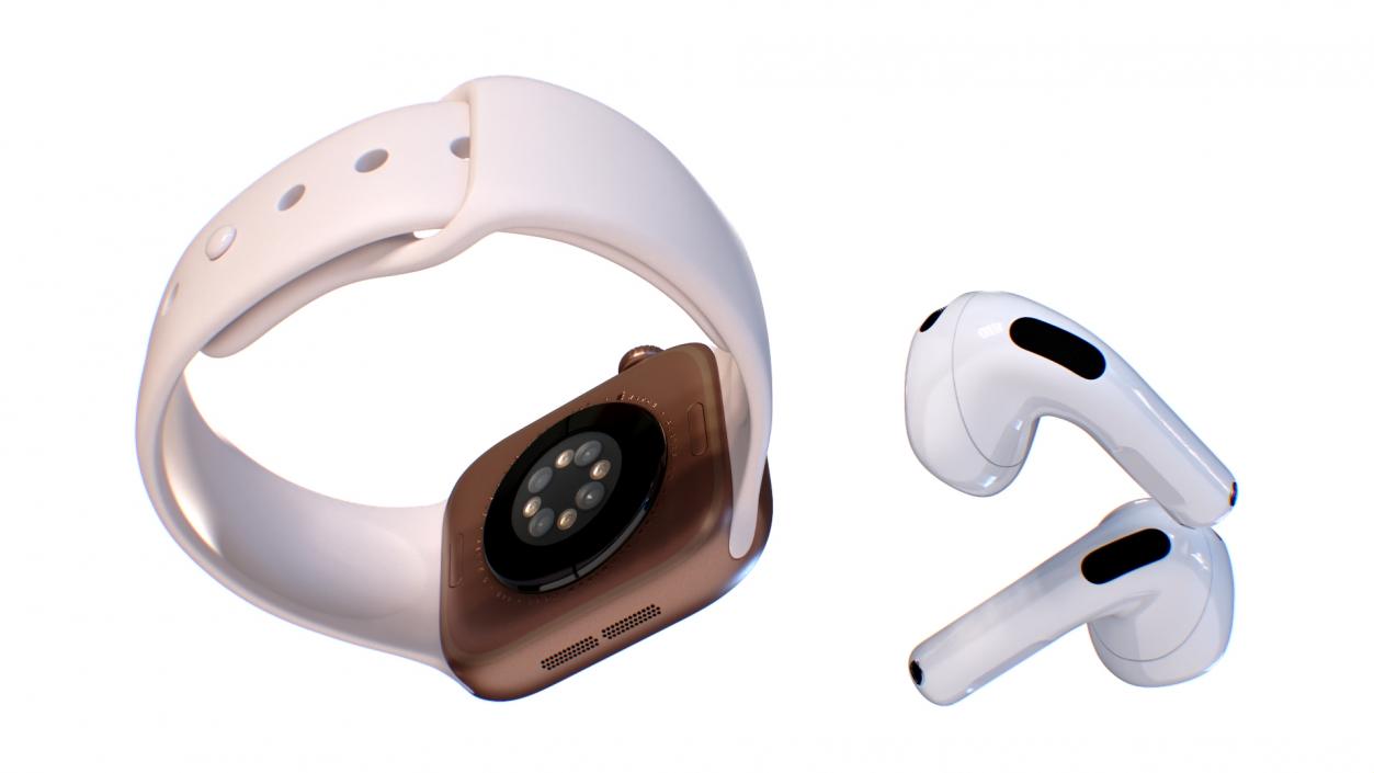 3D Apple Watch 10 Rose Gold and AirPods 4 model