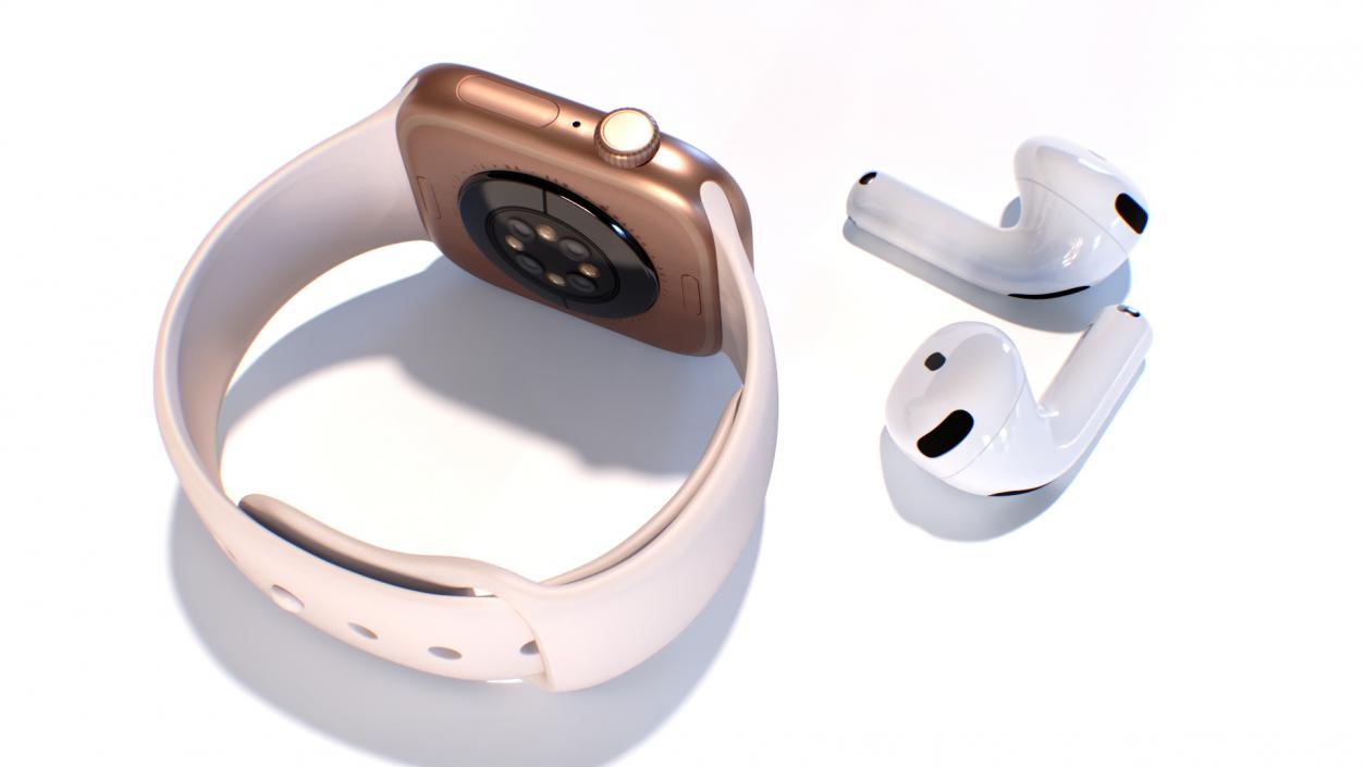 3D Apple Watch 10 Rose Gold and AirPods 4 model