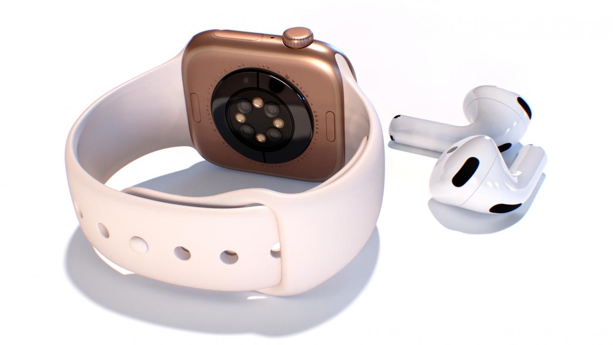 3D Apple Watch 10 Rose Gold and AirPods 4 model