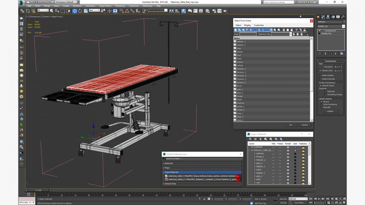 3D model Veterinary Table Red