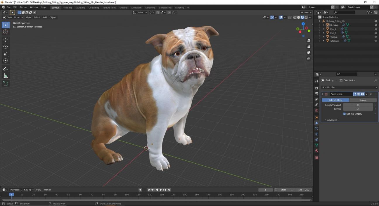 3D Bulldog Sitting Up model