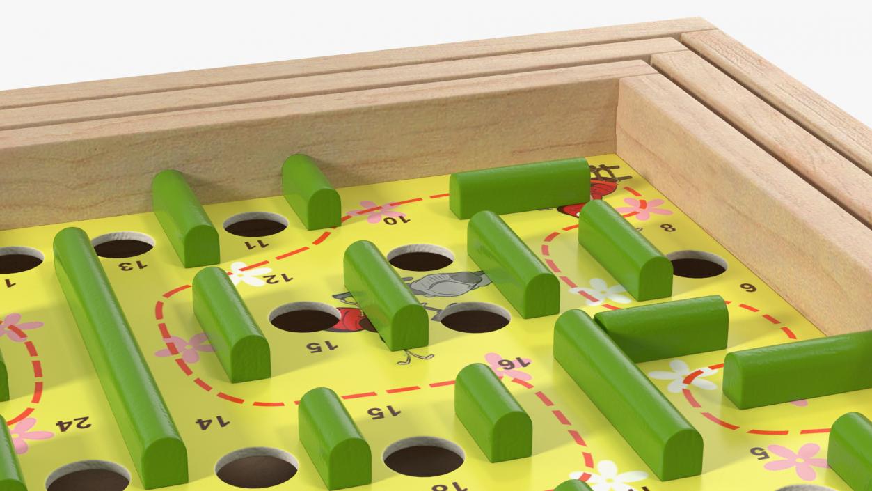 3D Wooden Maze Game with Steel Marbles Painted model