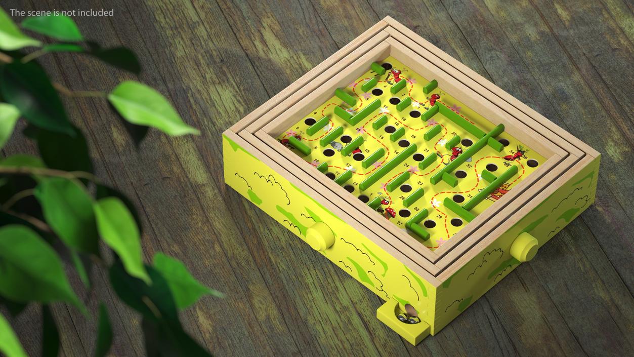 3D Wooden Maze Game with Steel Marbles Painted model