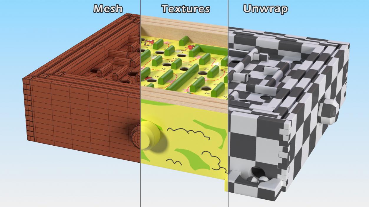 3D Wooden Maze Game with Steel Marbles Painted model